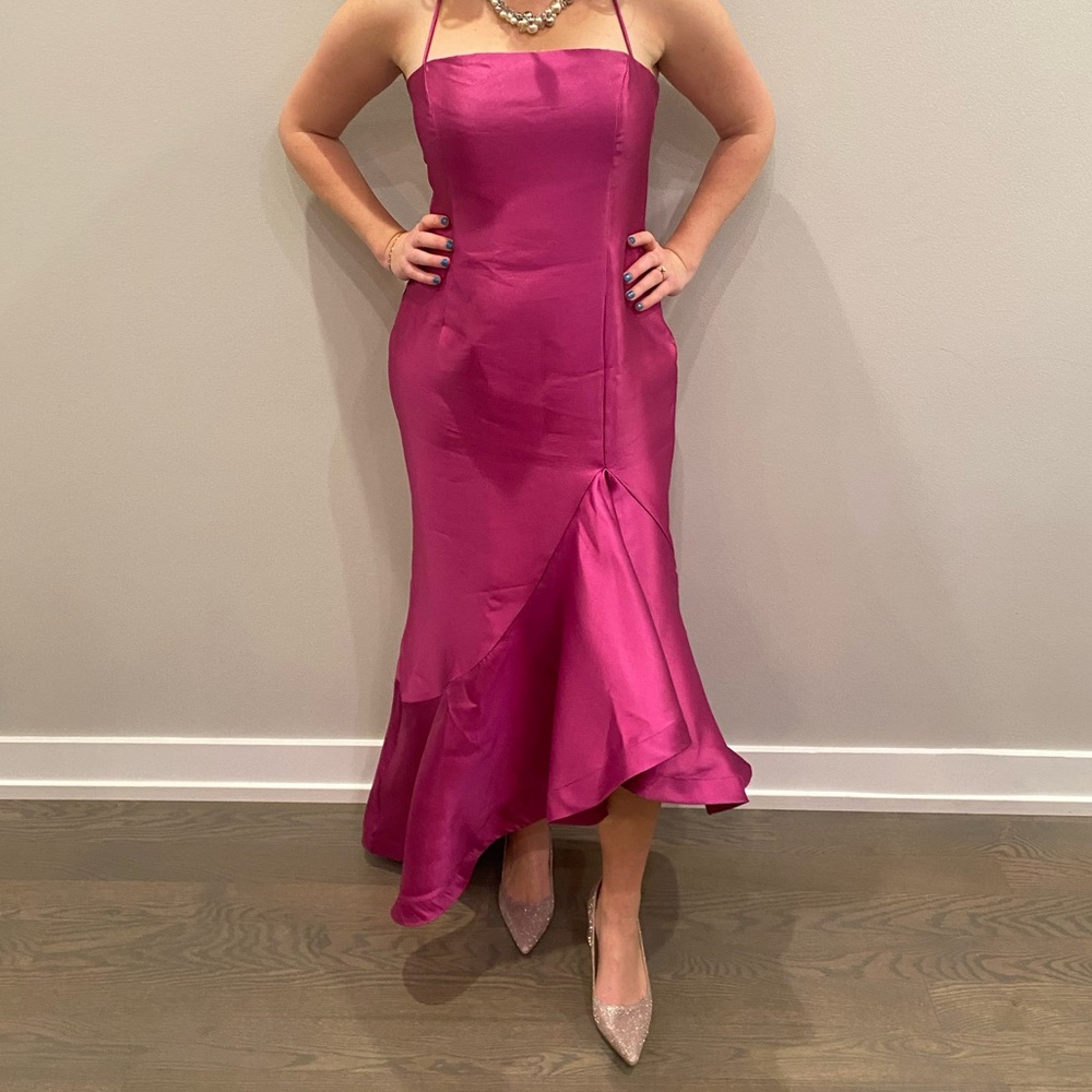 Nasty Gal Structured Twill Ruffle Strappy Midi Dress - Picture 2 of 4